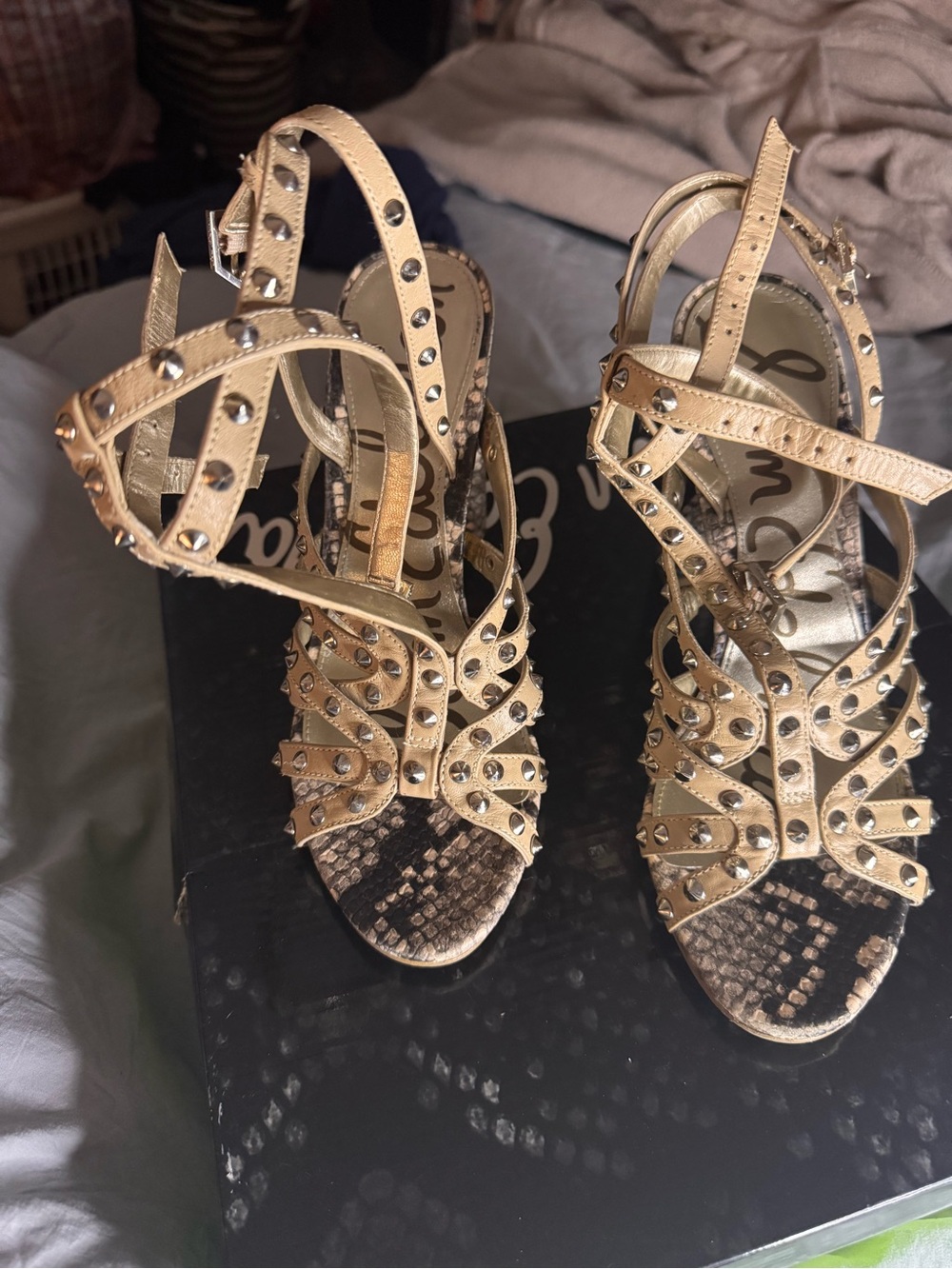 Sam Edelman Gold Studded Strappy Heels
